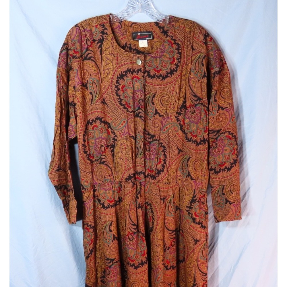VTG DAMON DRESS Brown/Black/Multi Paisley 1/2-BUTTON UP SHIRT SHIFT Plus 18/18WP